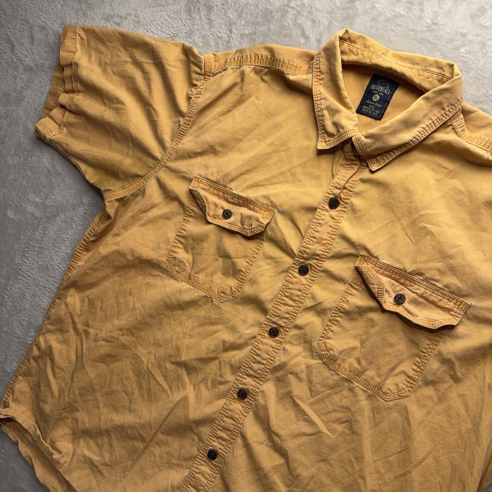 RedHead Men's XL Faded Yellow Short Sleeve Button Down Shirt Outdoors Utility - Picture 9 of 14